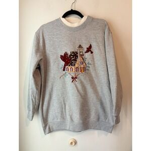 Vintage Bobbie Brooks Birdhouse Sweatshirt Embroidered Birds Medium Cottagecore
